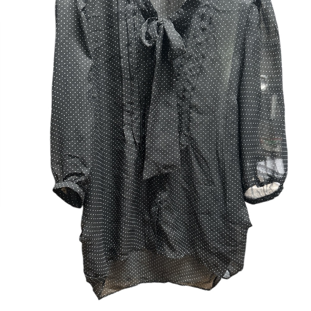 Black Chiffon‎ Sheet Polka Dot Button-Up Bow Neck Blouse Large